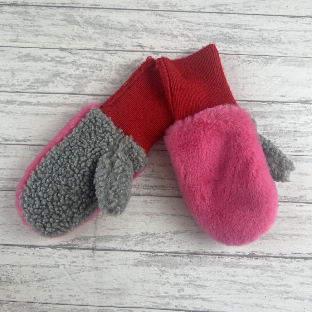 Mini Boden Girls Mittens Pink Red Gray Size XS - Picture 4 of 5